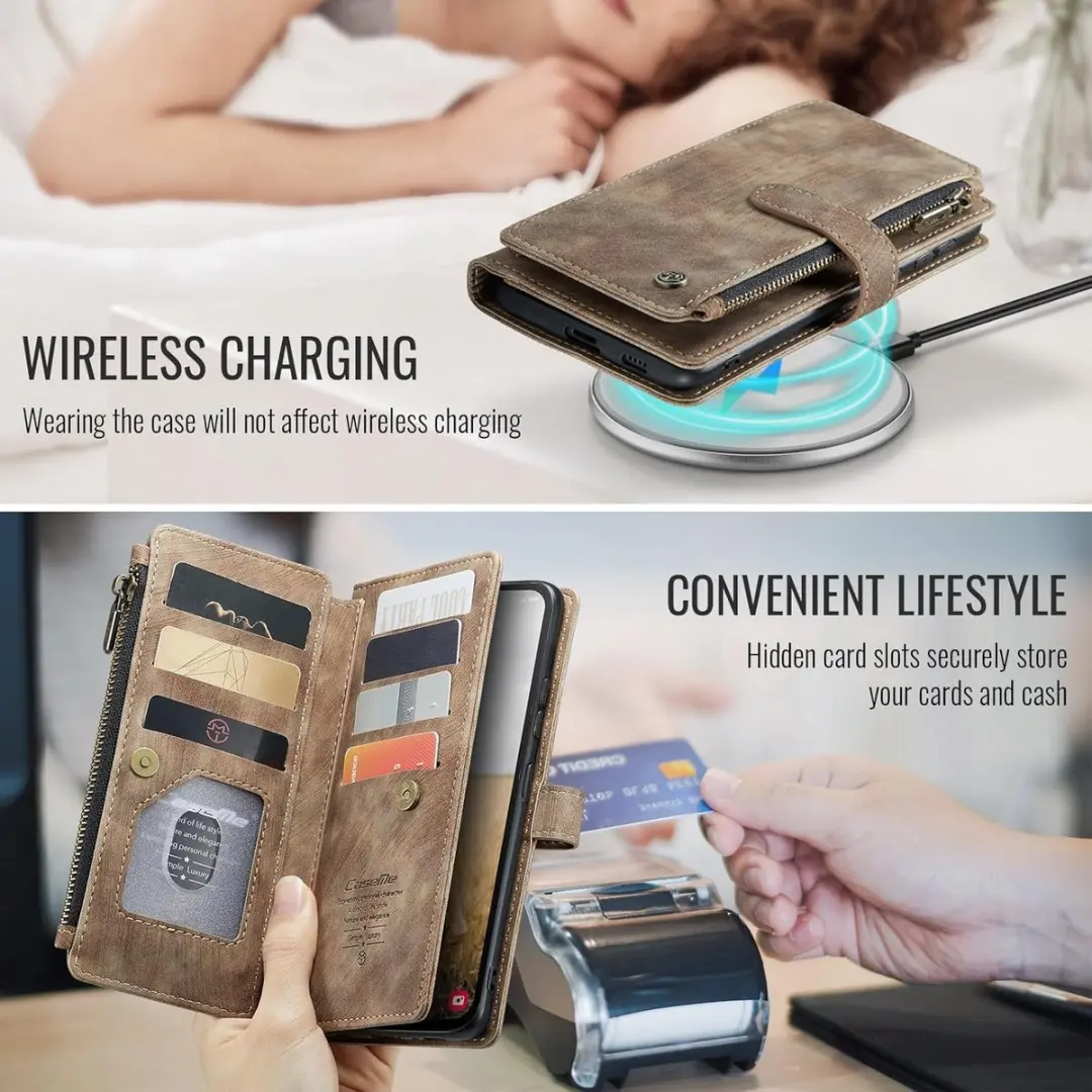 CaseMe Samsung Galaxy S24 FE Wallet Rits Book Case - Bruin