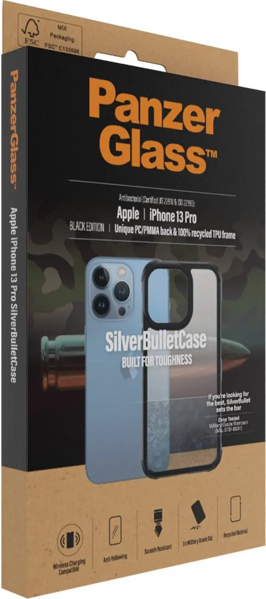 PanzerGlass SilverBullet PZ-324 Hoes iPhone 13 Pro - Zwart