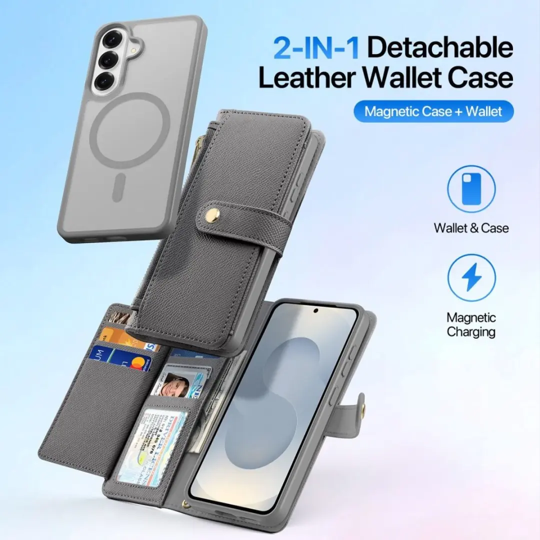 Dux Ducis Lawa Hoesje Samsung Galaxy S26 - MagSafe Wallet - Grijs