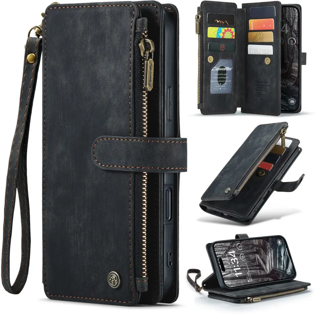 CaseMe Hoesje iPhone 17 Pro Vintage Wallet Book - Zwart