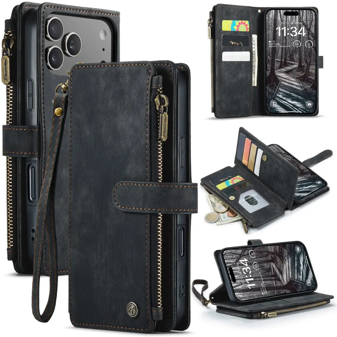 CaseMe Hoesje iPhone 17 Pro Vintage Wallet Book - Zwart