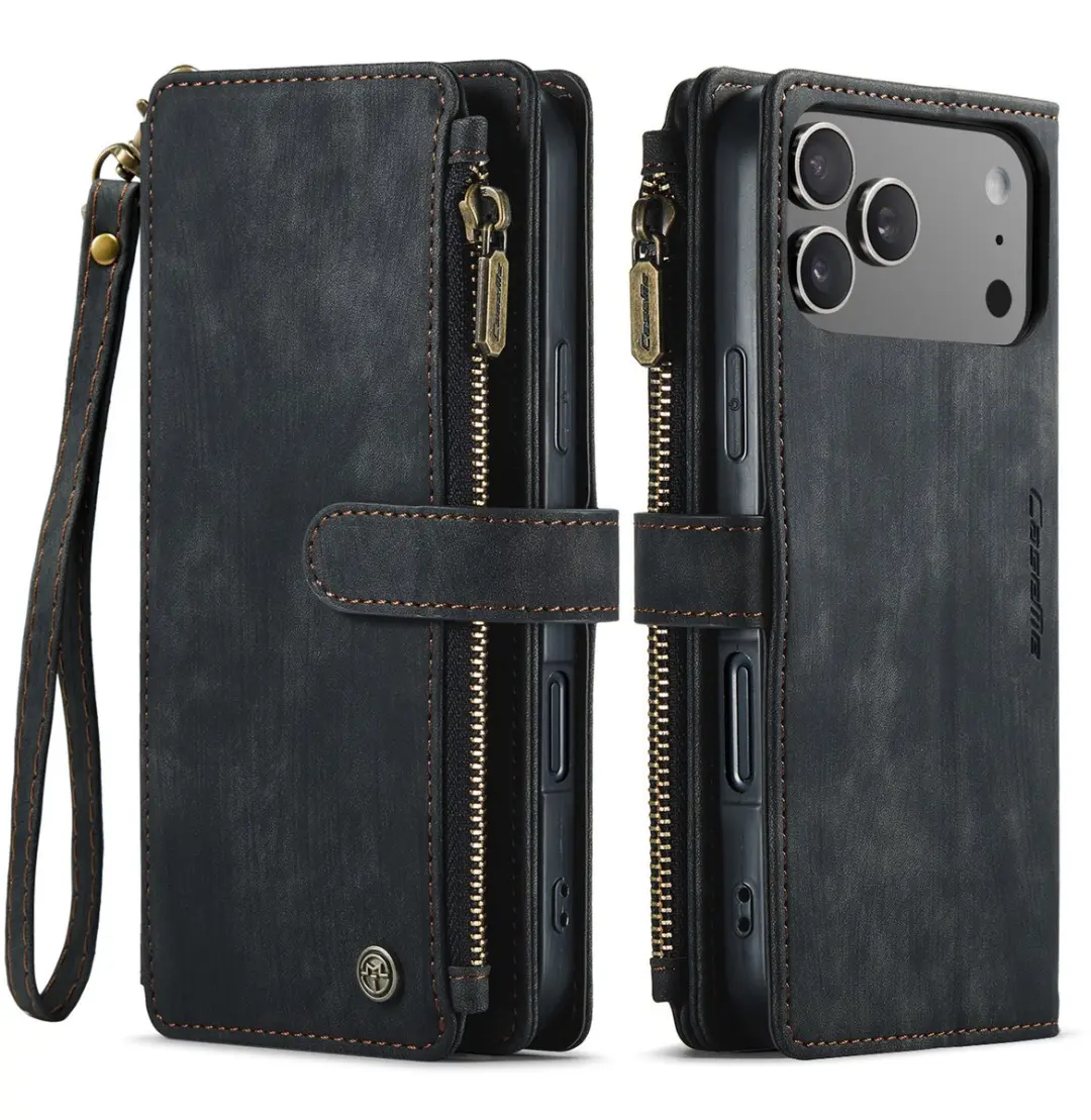 CaseMe Hoesje iPhone 17 Pro Vintage Wallet Book - Zwart