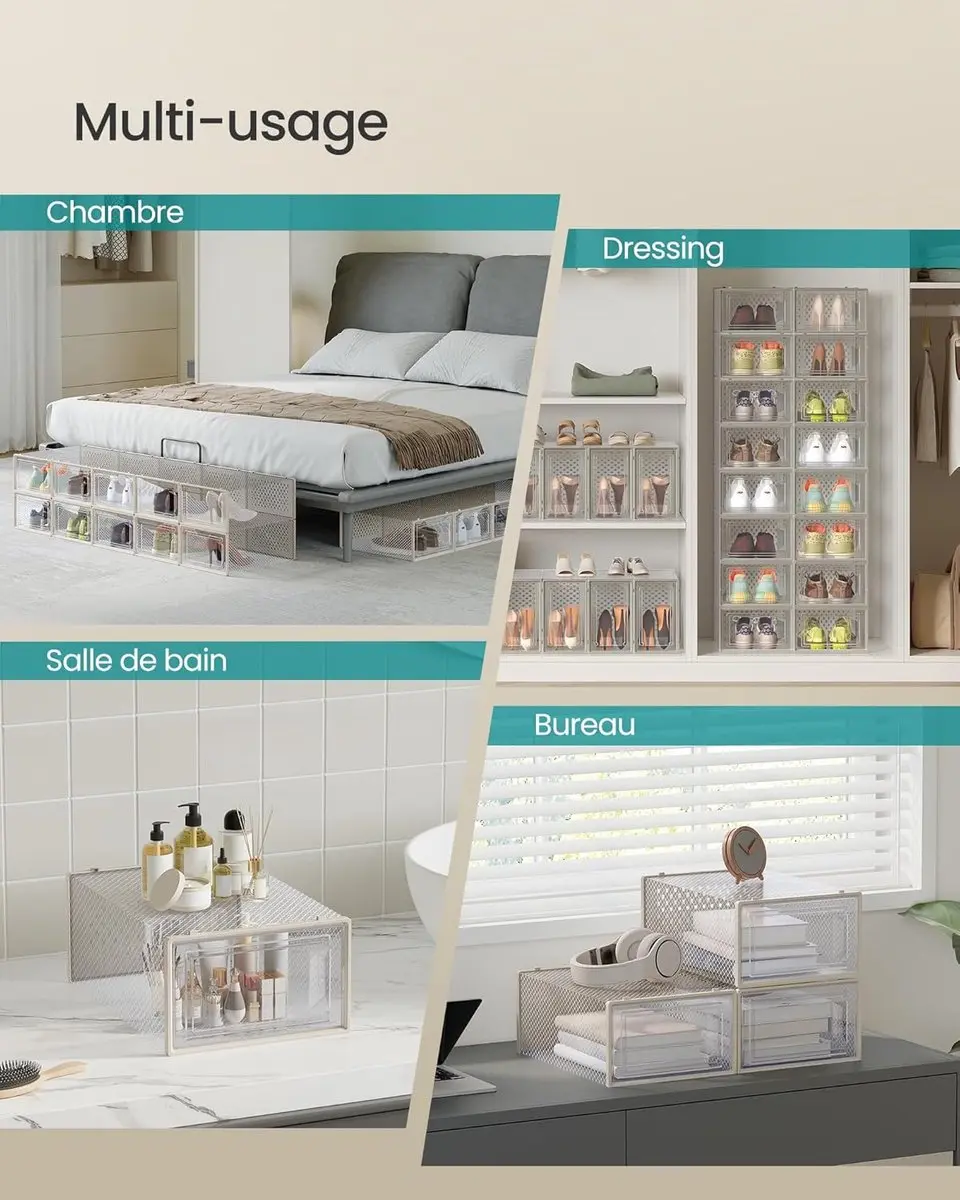 Songmics LSP066L18 Schoenendozen - 18 Stuks - Transparant/Beige