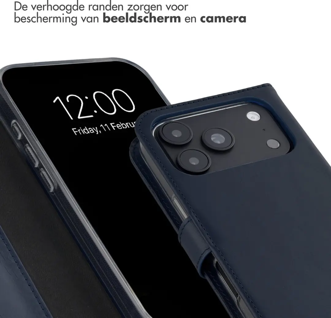 Selencia Hoesje iPhone 17 Pro Max - Echt Lederen Bookcase - Blauw