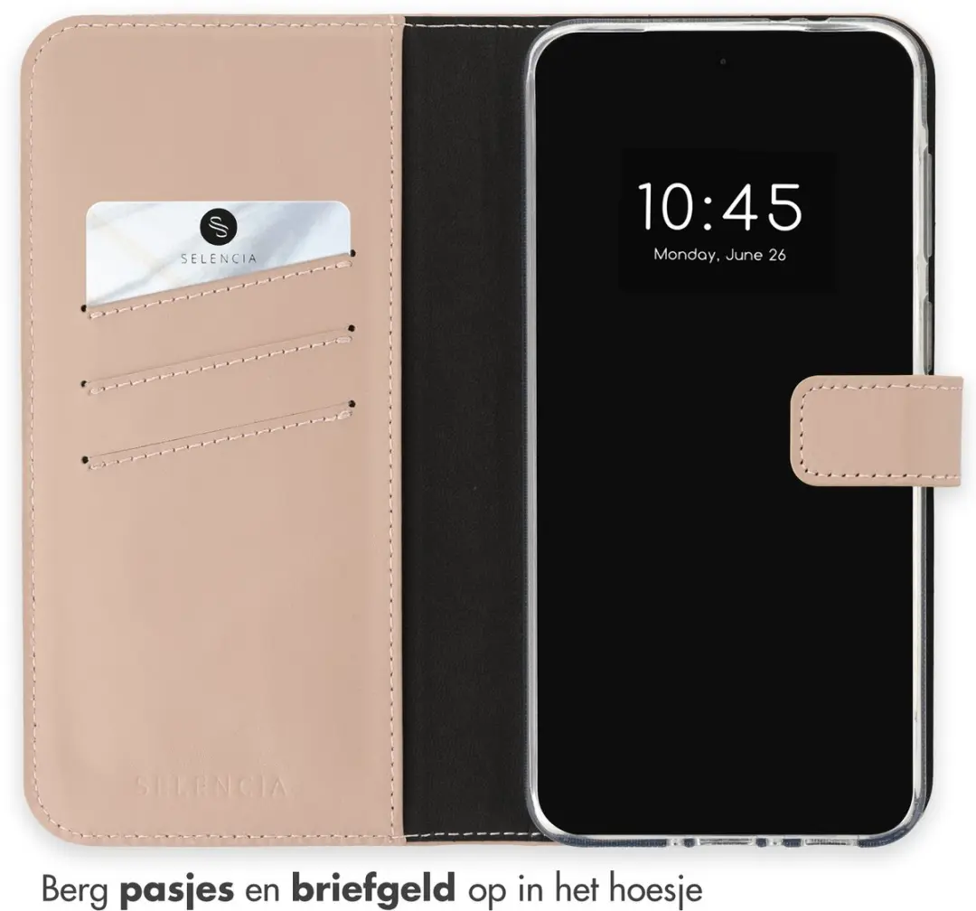 Selencia Hoesje Samsung Galaxy A37 - Lichtroze Lederen Bookcase - 3 Pasjes