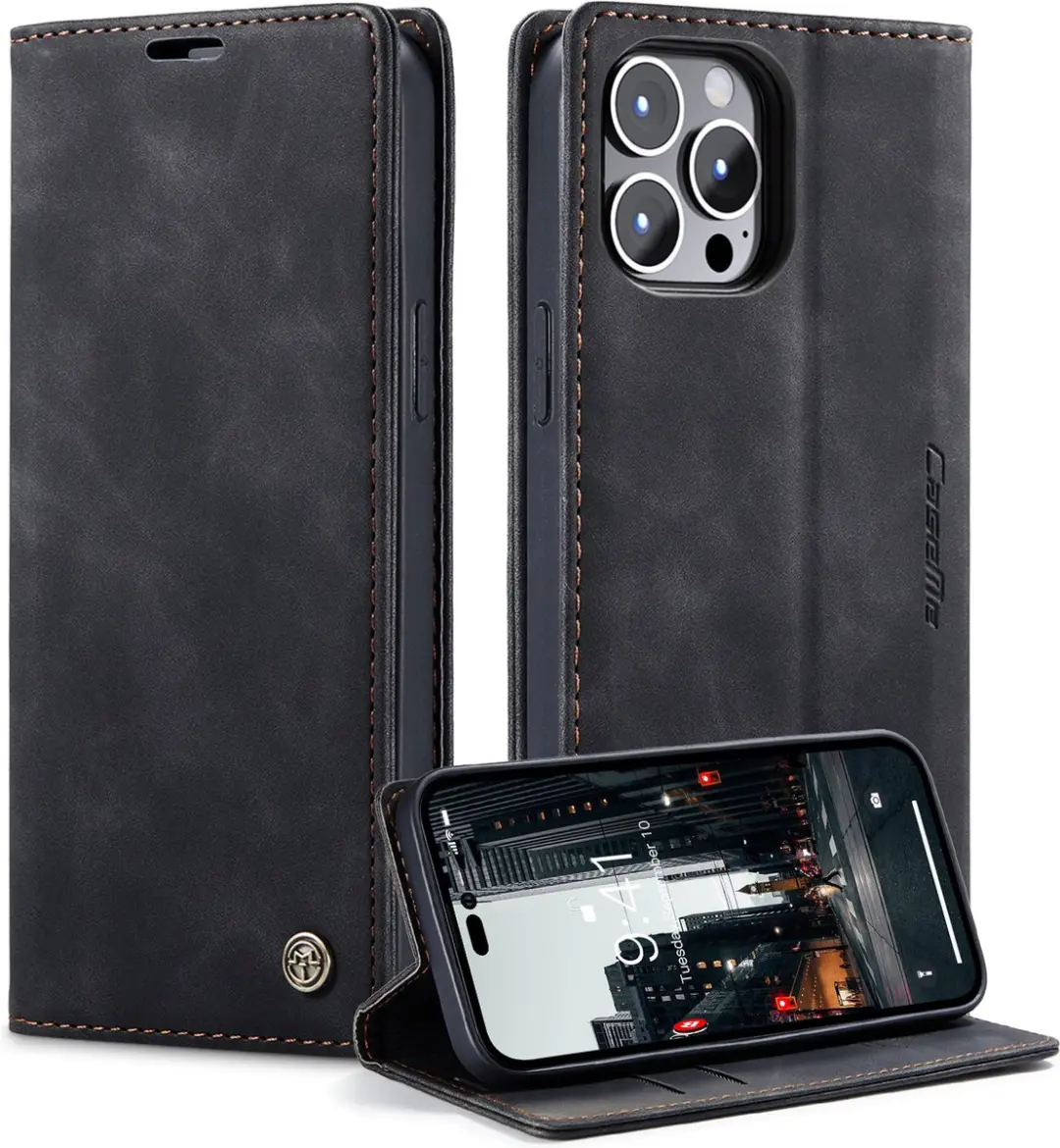 CaseMe iPhone 15 Pro Wallet Book Hoesje - Zwart