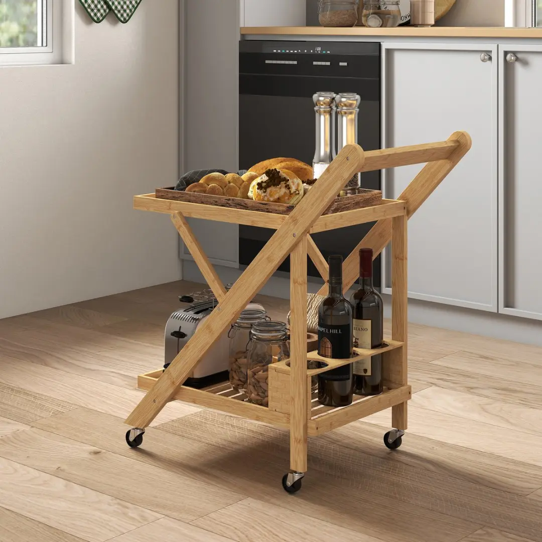 Homcom Keukenwagen Naturhout 66x40x70cm