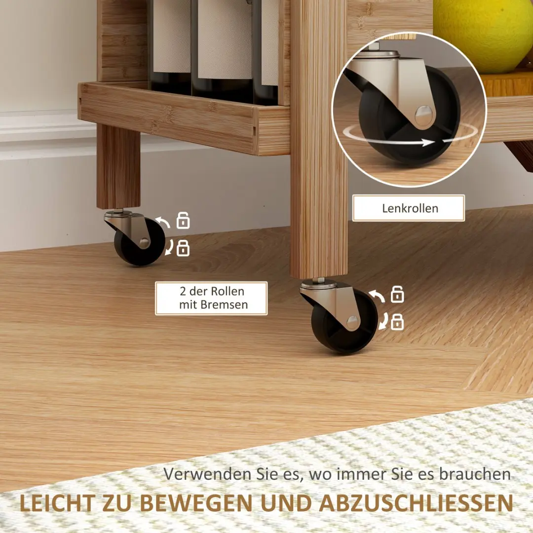 Homcom Keukenwagen Naturhout 66x40x70cm - afbeelding 6 van 6