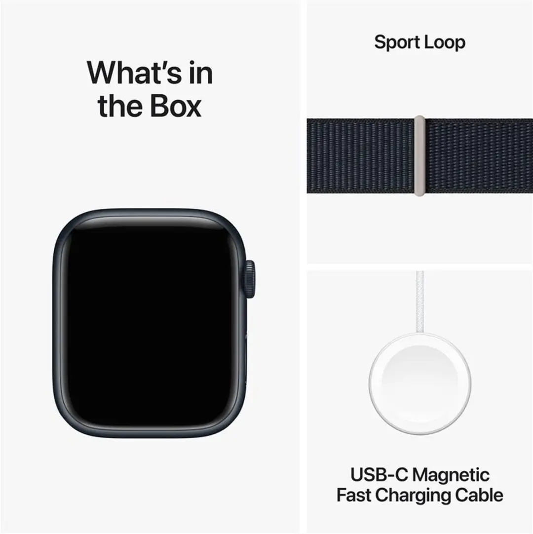 Apple Watch Series 9 45mm Middernacht Aluminium - Sport Loop - Zwart