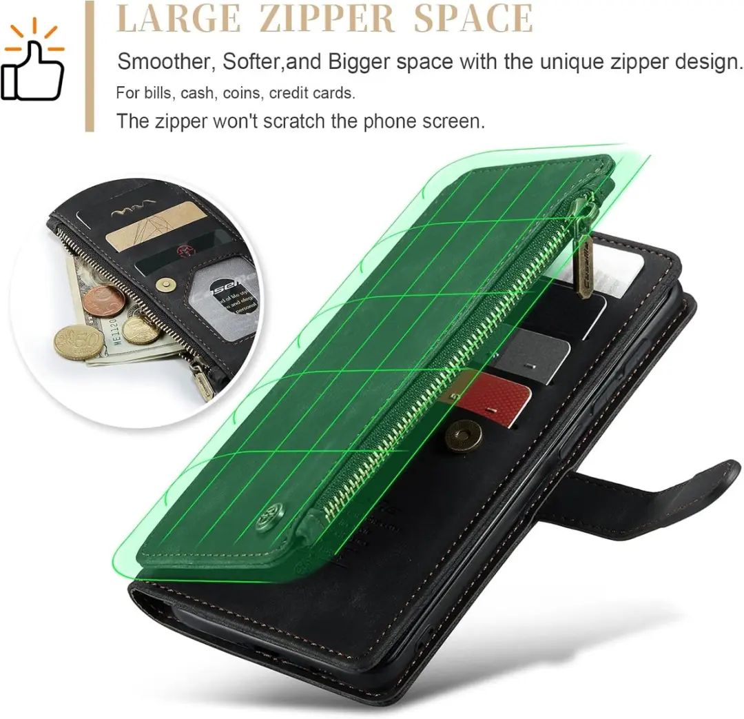 Caseme Wallet Rits Book Case voor Samsung Galaxy S24 FE - Zwart