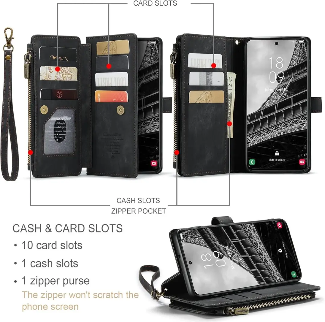 Caseme Wallet Rits Book Case voor Samsung Galaxy S24 FE - Zwart