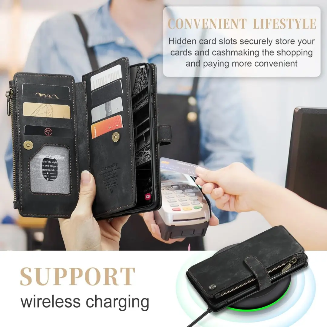 Caseme Wallet Rits Book Case voor Samsung Galaxy S24 FE - Zwart