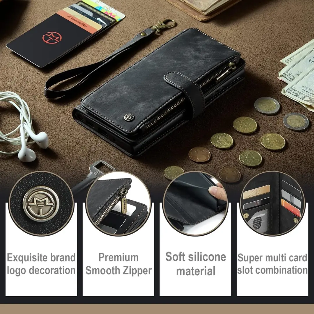 Caseme Wallet Rits Book Case voor Samsung Galaxy S24 FE - Zwart
