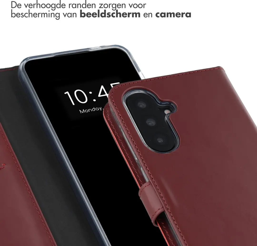 Selencia Echt Lederen Bookcase Hoesje - Samsung Galaxy A36/A56 - 3 Pasjes - Donkerrood