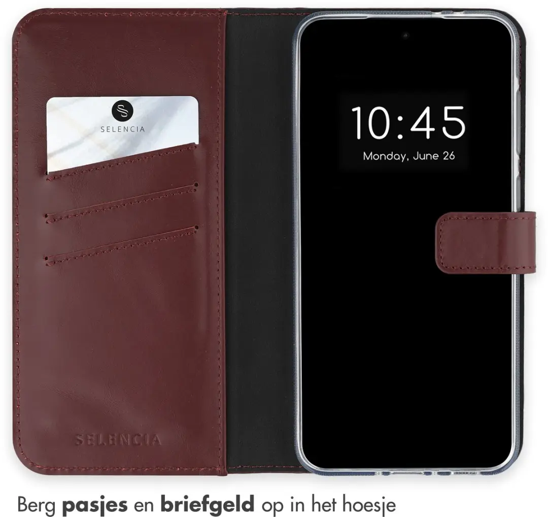 Selencia Echt Lederen Bookcase Hoesje - Samsung Galaxy A36/A56 - 3 Pasjes - Donkerrood