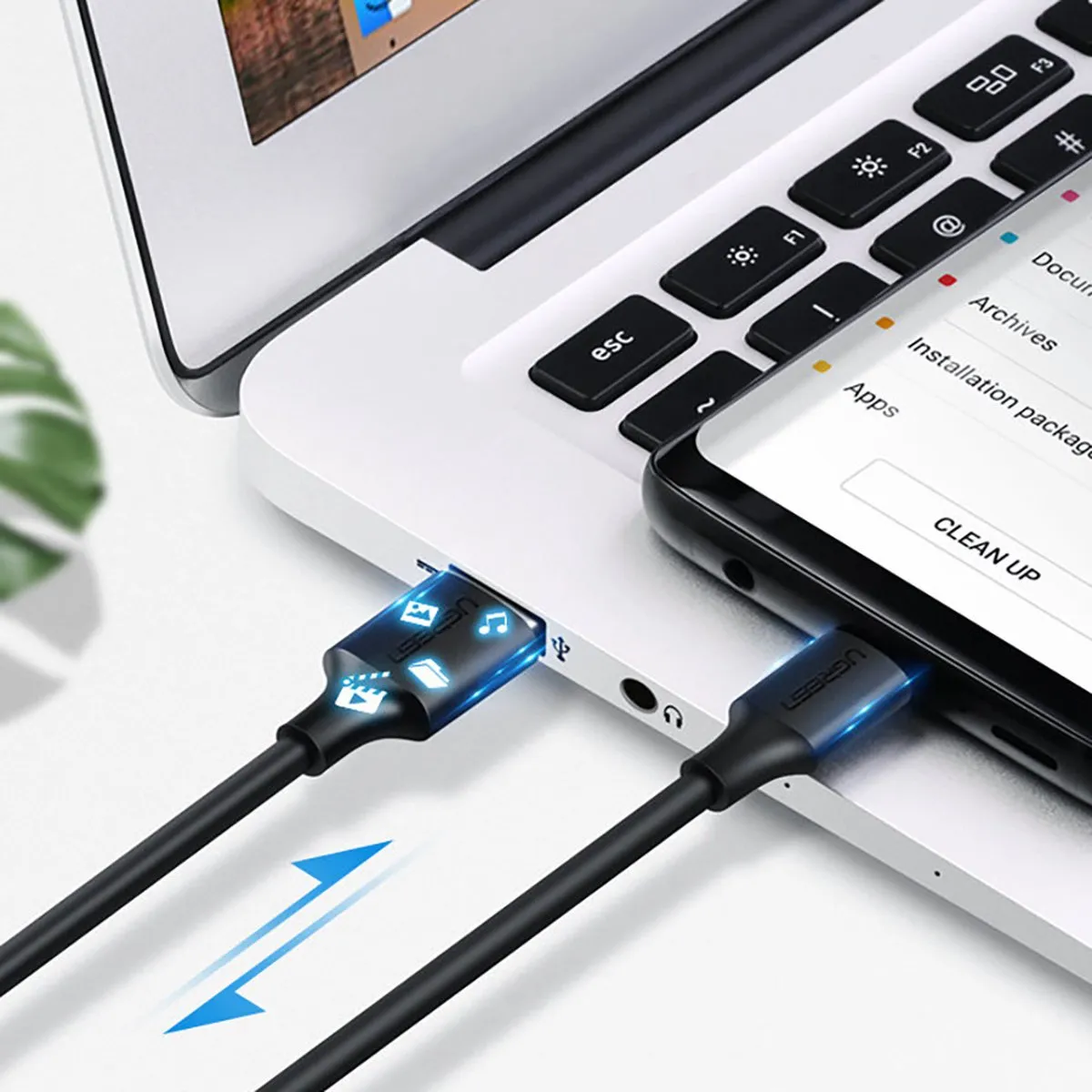 Ugreen US287 USB Type C Kabel 3A 0,25m - Zwart