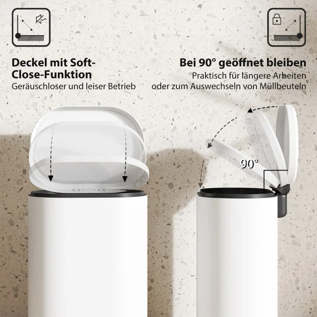 Homcom Afvalbak 12L - 30x25,5x37,5cm Wit - afbeelding 6 van 6