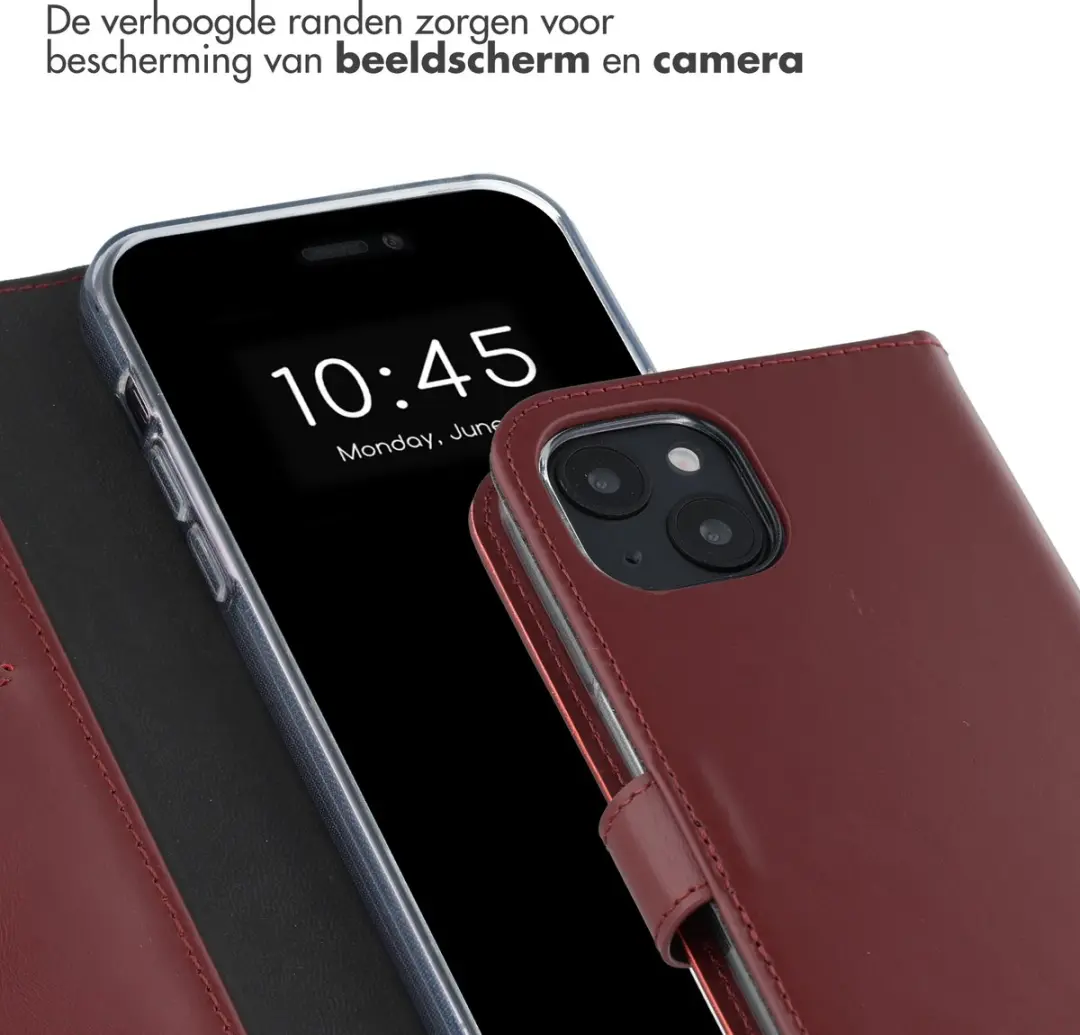 Selencia Hoesje iPhone 14 Echt Lederen Bookcase - 3 Pasjes - Donkerrood