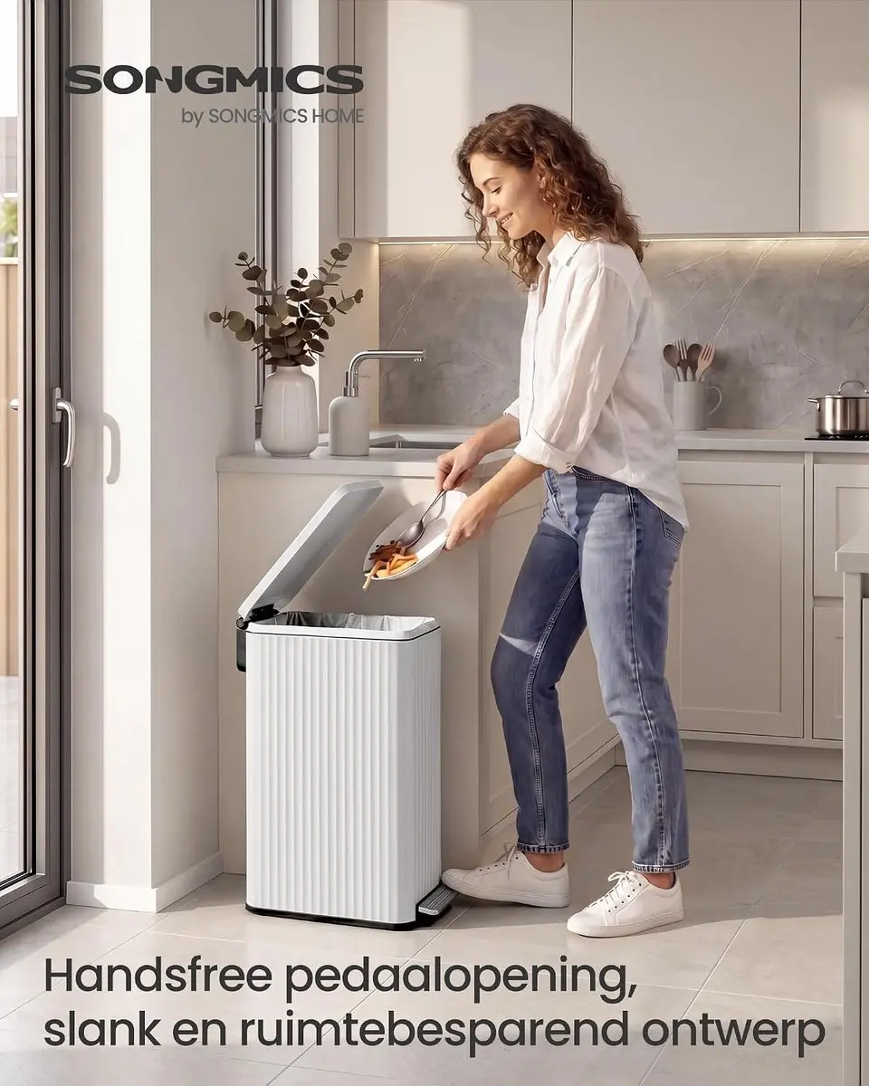 Songmics Pedaalprullenbak 50L - Wolkenwit