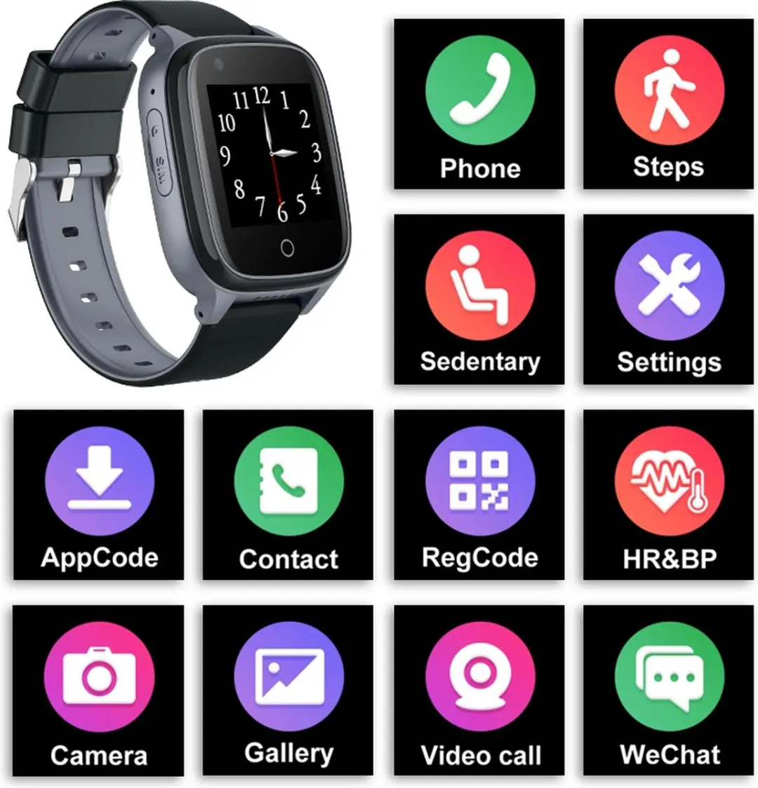 GPSHorlogeKids Senior Health GPS Horloge - 40mm - Valdetectie & SOS - Live Tracking - Zwart/Grijs