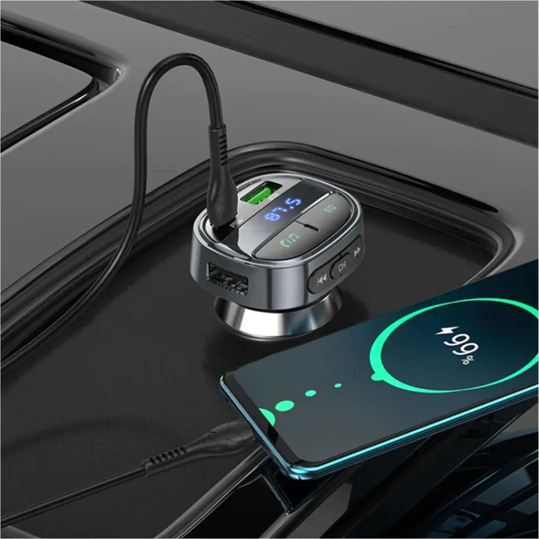 Hoco Bluetooth 5.0 Muziekzender 30W Autolader - PD & QC 3.0 - 3 Outputs