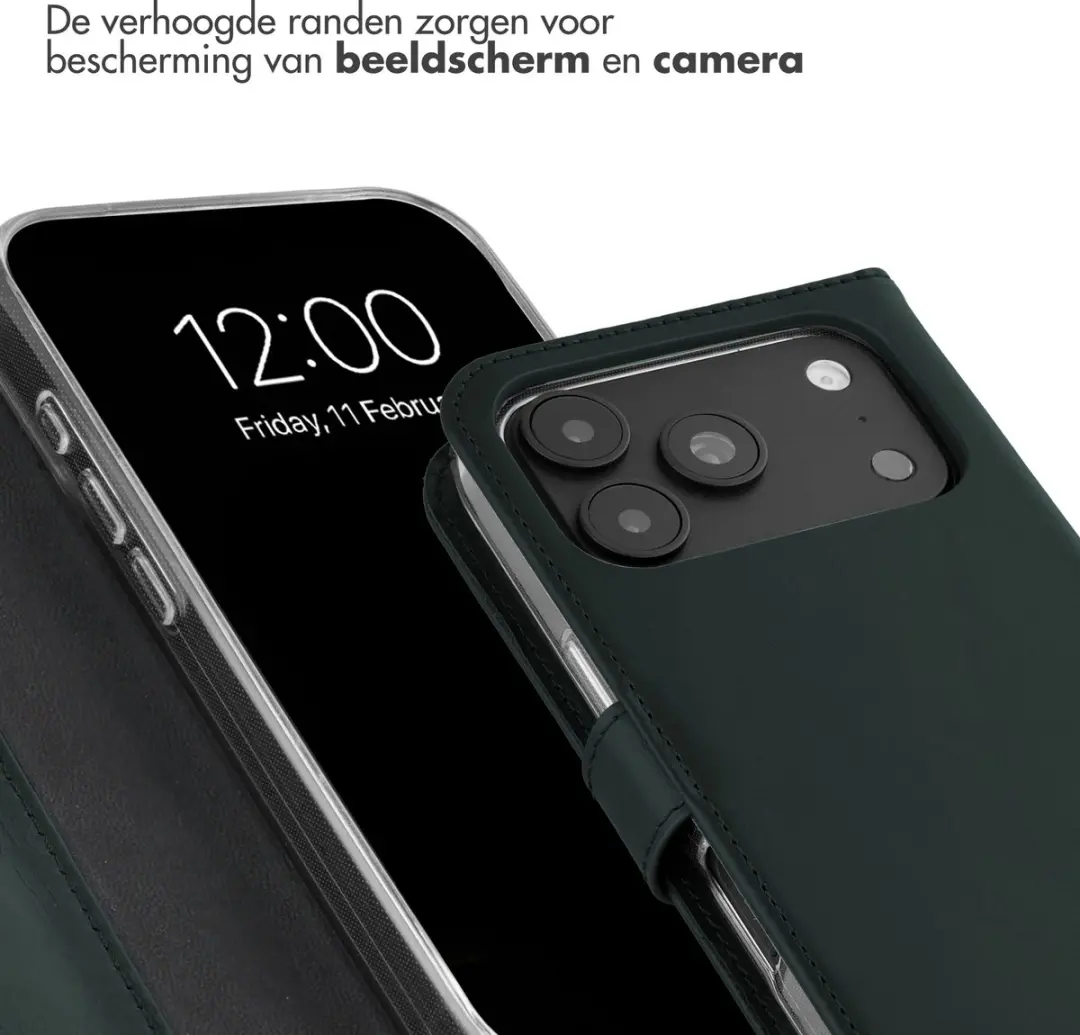 Selencia Hoesje iPhone 17 Pro - Groen Lederen Bookcase