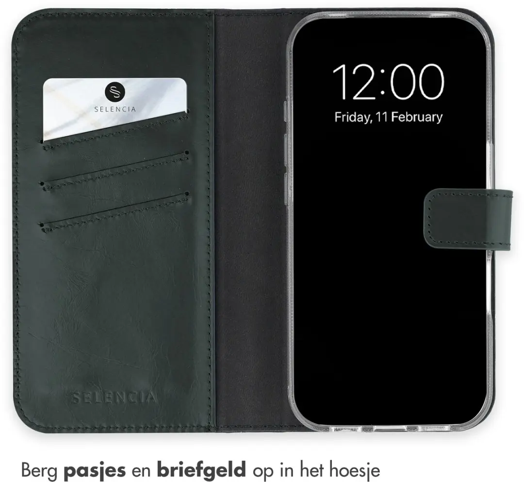 Selencia Hoesje iPhone 17 Pro - Groen Lederen Bookcase