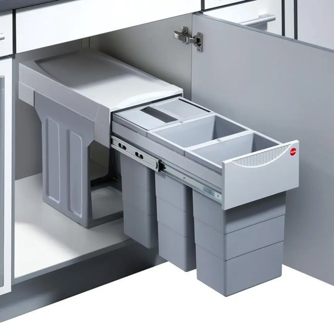 Hailo Tandem Inbouw Prullenbak 30L - 3 Compartimenten Grijs - afbeelding 3 van 6