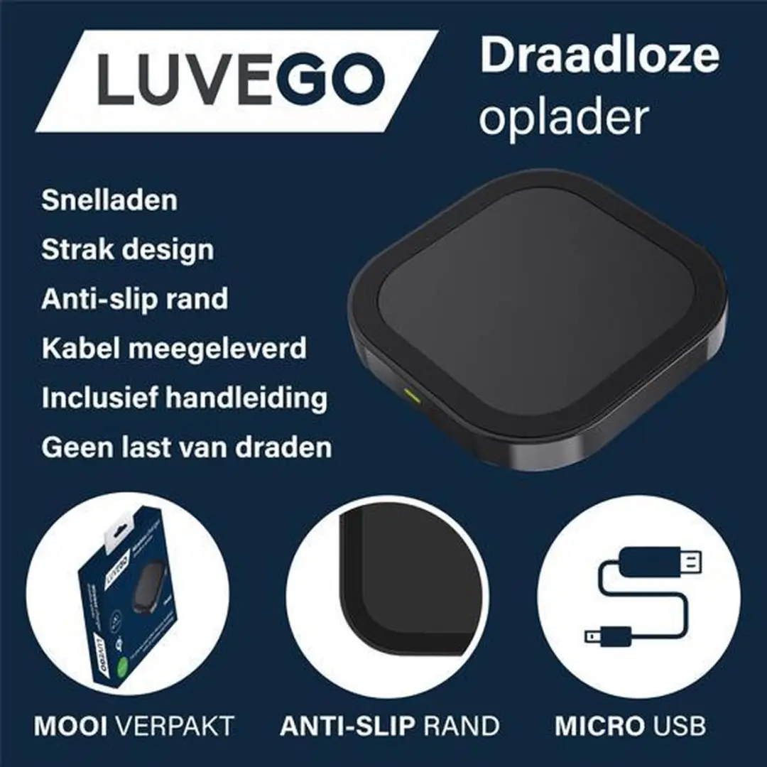 Luvego Draadloze Qi Oplader 10W - Zwart