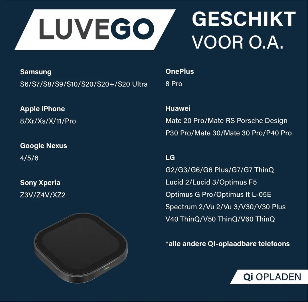 Luvego Draadloze Qi Oplader 10W - Zwart