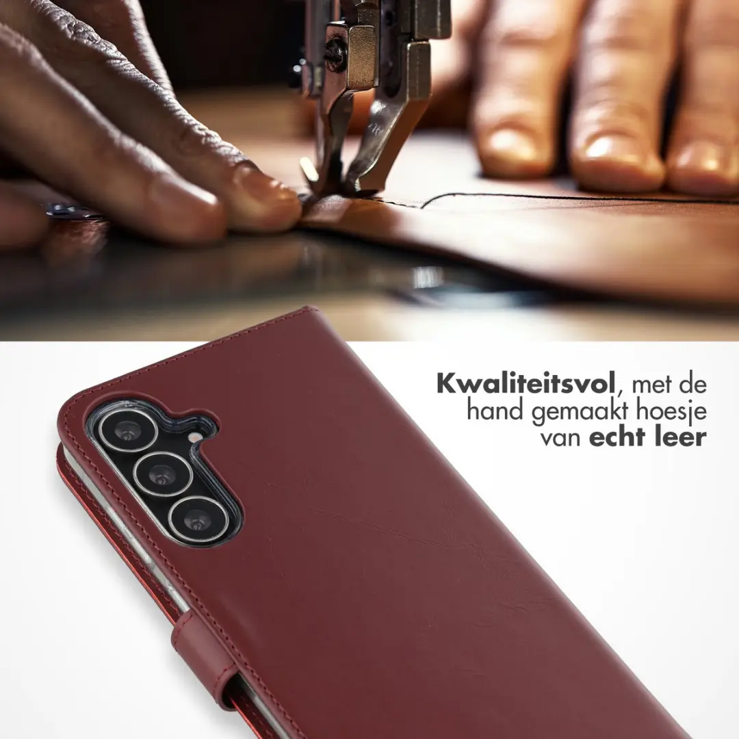 Selencia Hoesje Samsung Galaxy S25 FE - Echt Lederen Bookcase 3 Stuks - Donkerrood
