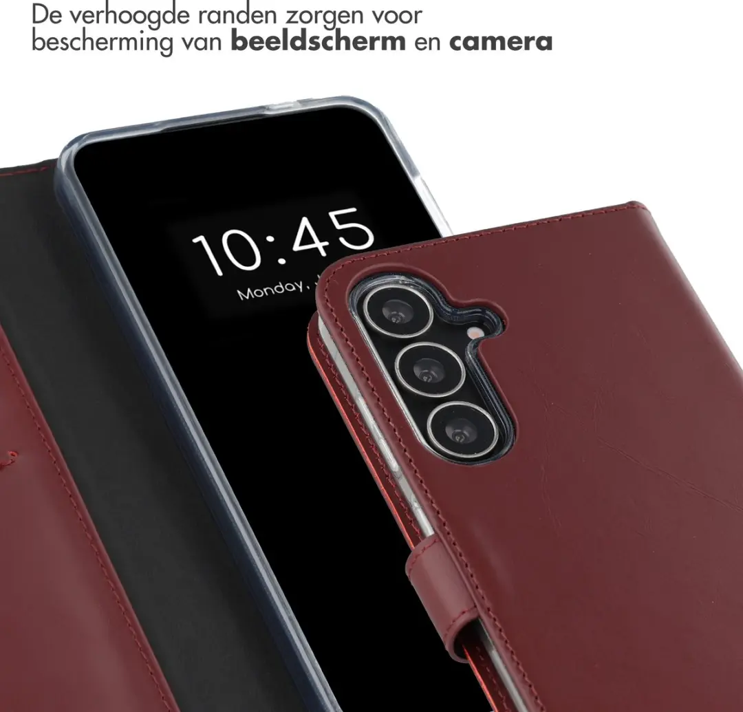 Selencia Hoesje Samsung Galaxy S25 FE - Echt Lederen Bookcase 3 Stuks - Donkerrood
