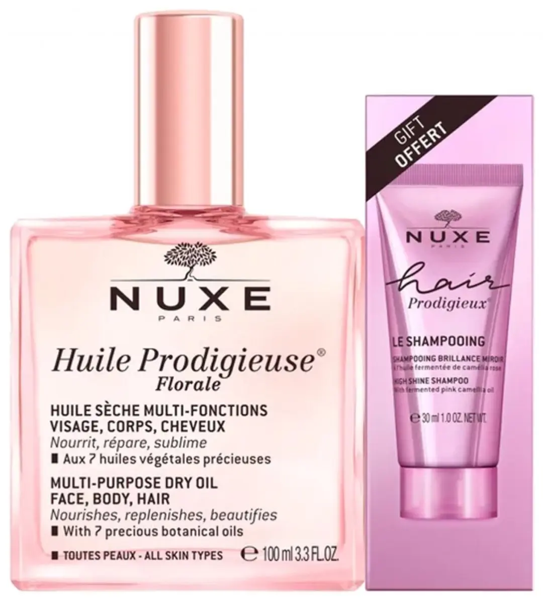 Nuxe Huile Prodigieuse Florale 100ml + Haar Prodigieux Shampoing Brillance Miroi