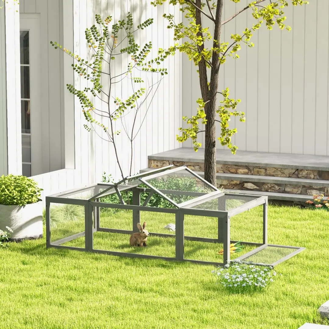 Pawhut Hasenstall 180x90x48cm - Tannenhout - Grau