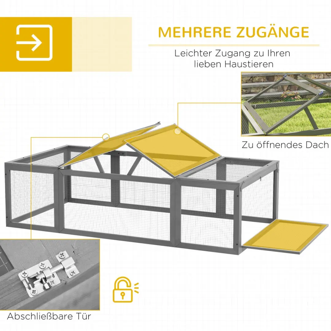 Pawhut Hasenstall 180x90x48cm - Tannenhout - Grau - afbeelding 6 van 6