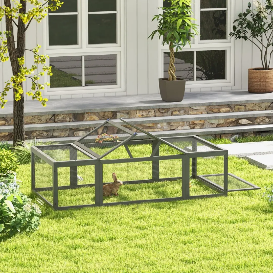 Pawhut Hasenstall 180x90x48cm - Tannenhout - Grau