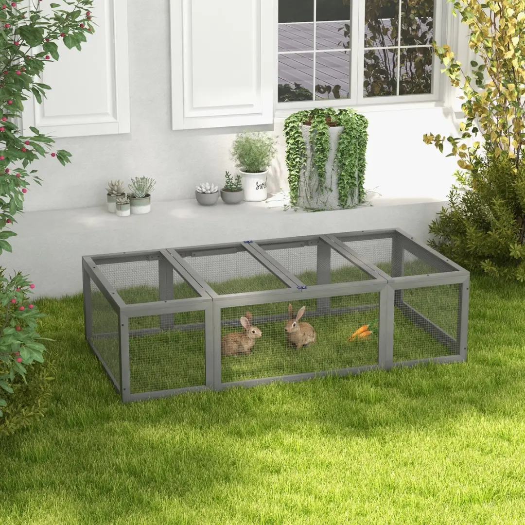 Pawhut Hasenstall 180x90x48cm - Tannenhout - Grau