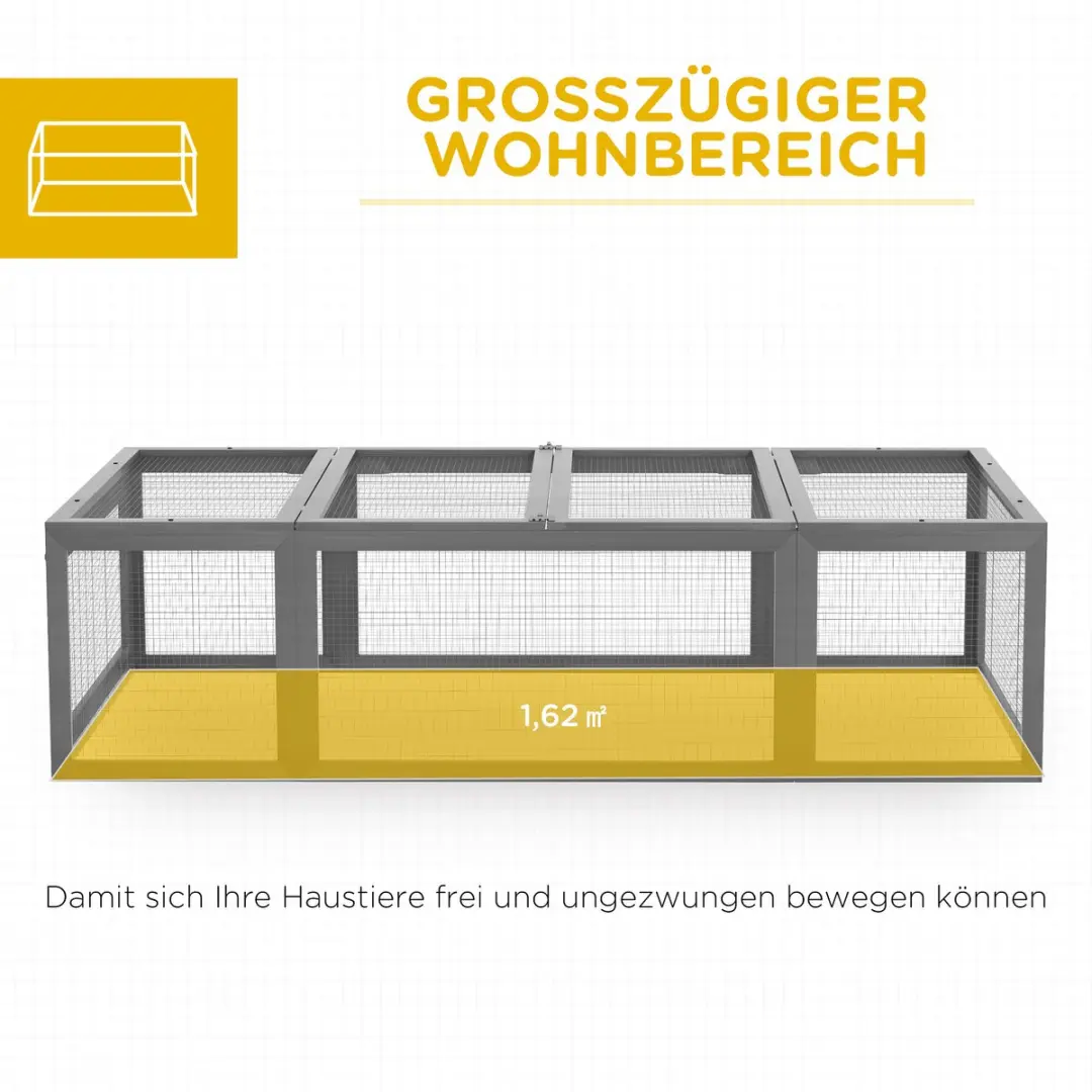 Pawhut Hasenstall 180x90x48cm - Tannenhout - Grau