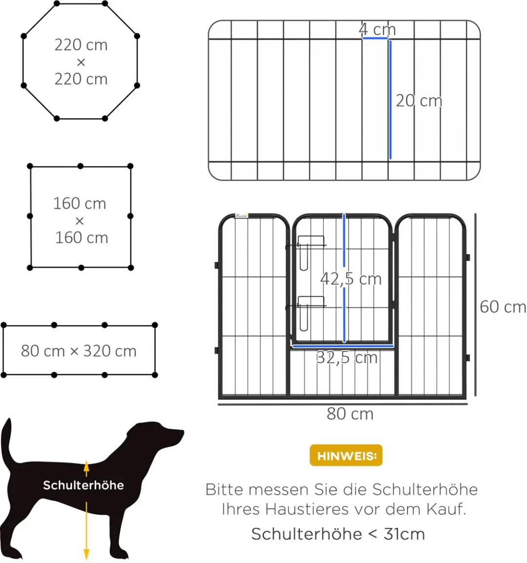 Pawhut Puppy Scharrelverblijf - 8 Elementen - Zwart