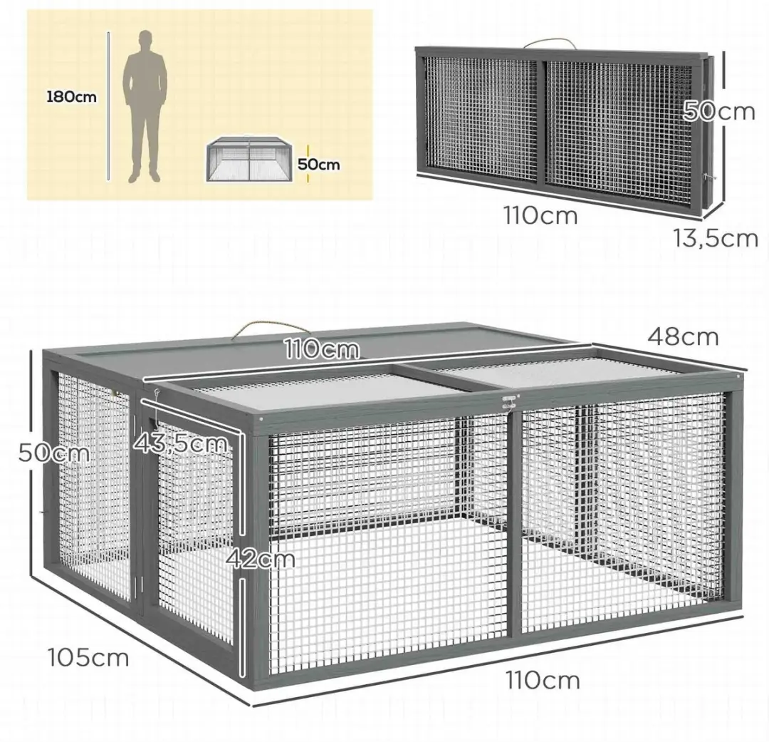 Pawhut Kaninchenstall Houten 110x105x50cm - Grau
