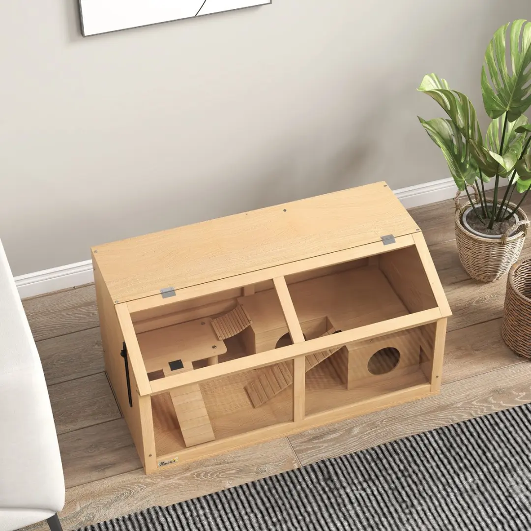 Pawhut Hamsterkooi Natuurhout 85L x 45B x 44H cm - afbeelding 6 van 6