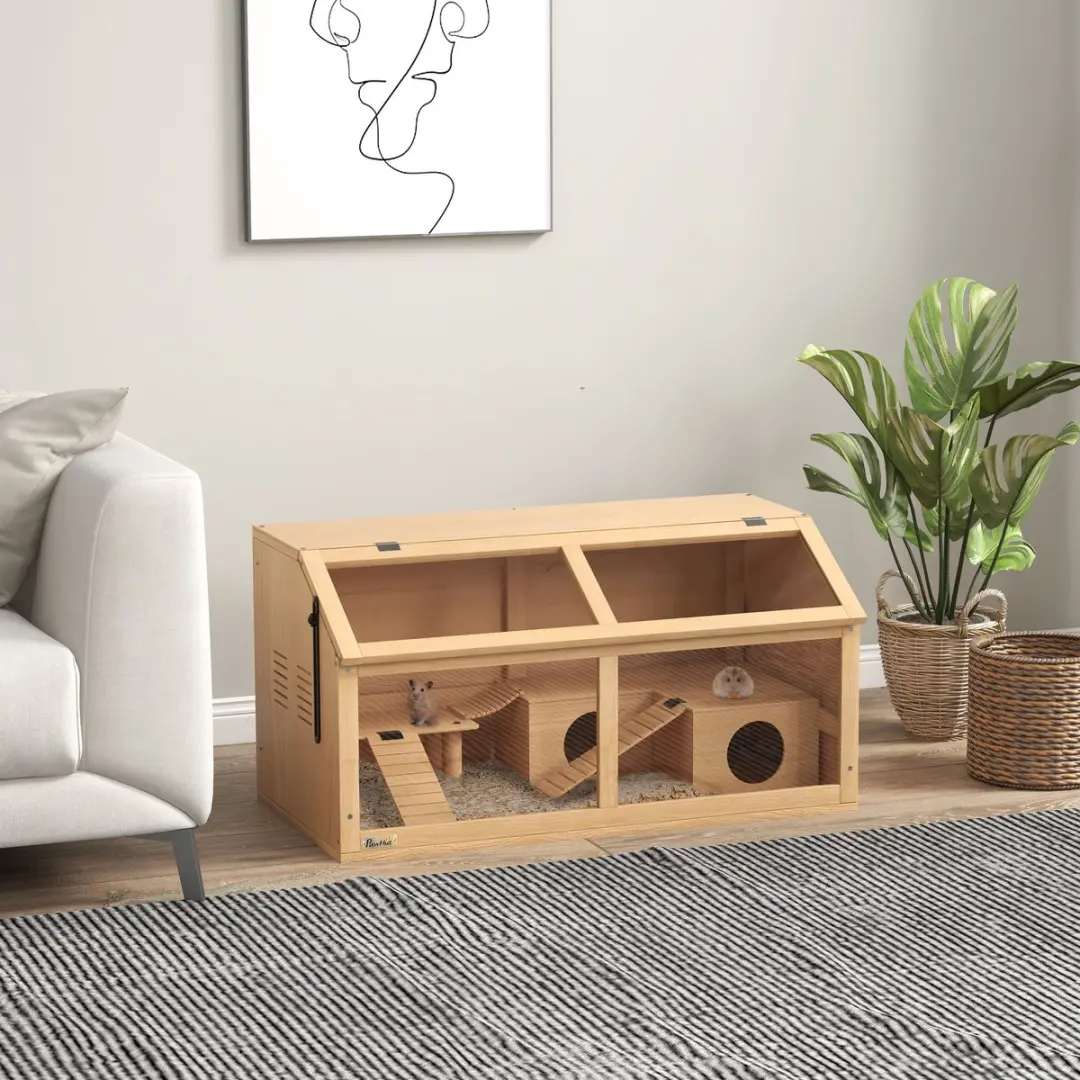 Pawhut Hamsterkooi Natuurhout 85L x 45B x 44H cm