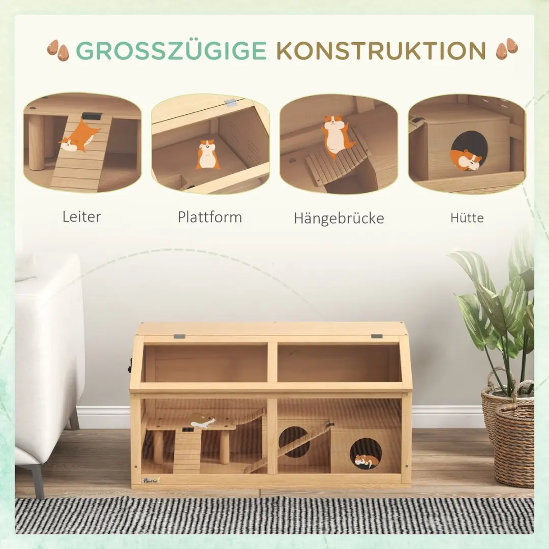 Pawhut Hamsterkooi Natuurhout 85L x 45B x 44H cm
