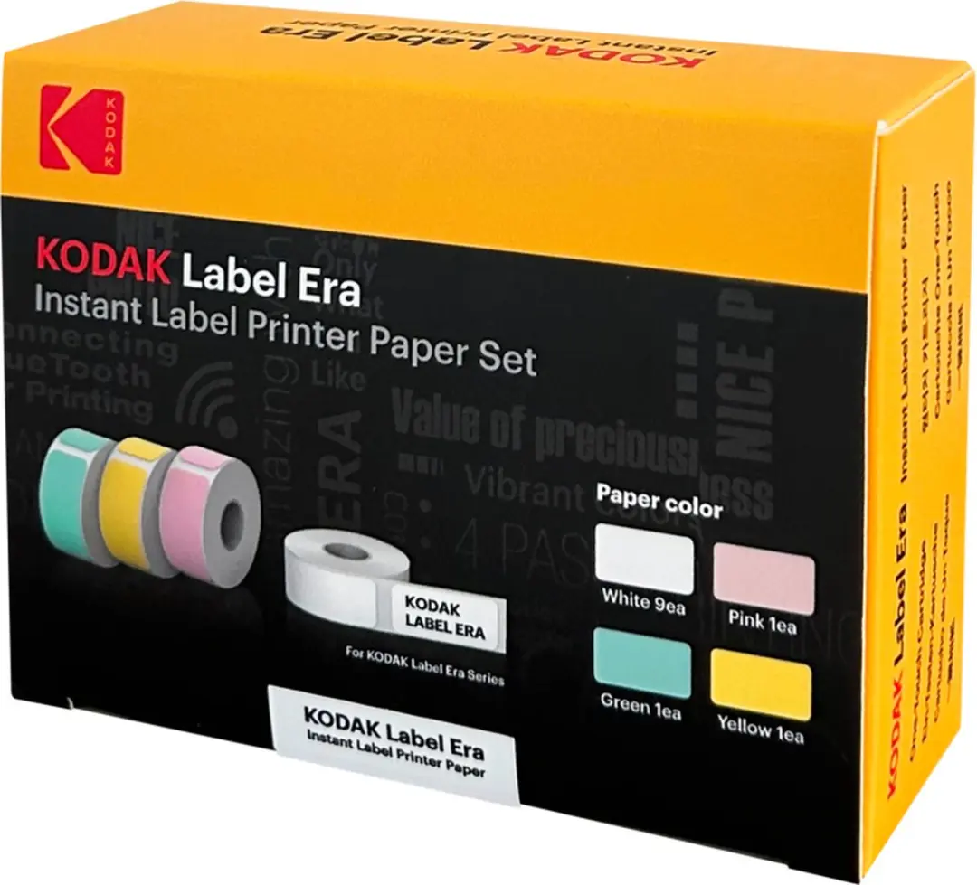 Kodak Label Era Set 12 Rollen Zelfklevend Papier - M50 Printer - 9Wit/1Roze/1Groen/1Geel - afbeelding 6 van 6