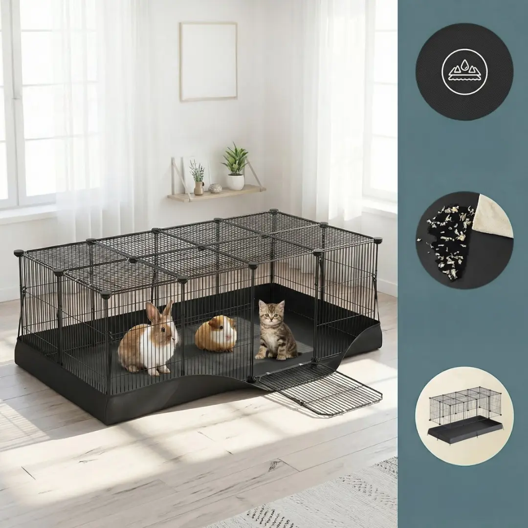 Songmics Hondenren Puppyren 20 Panelen - Waterdichte Mat - Zwart