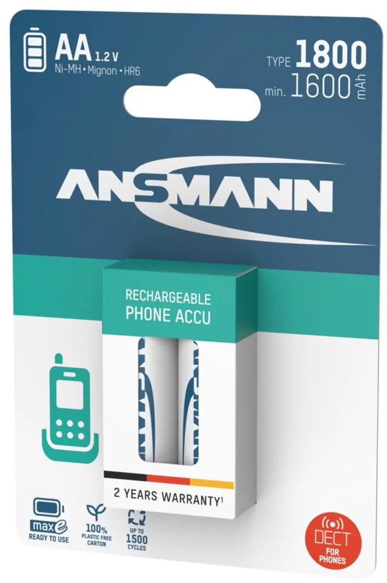 Ansmann 1312-0038 AA Oplaadbare Batterijen 1600mAh - 2 Stuks