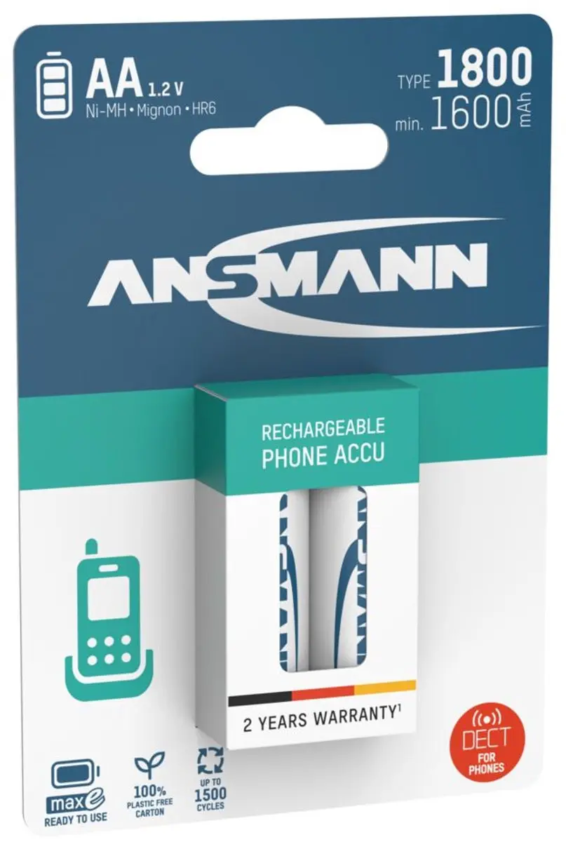 Ansmann 1312-0038 AA Oplaadbare Batterijen 1600mAh - 2 Stuks - afbeelding 6 van 6