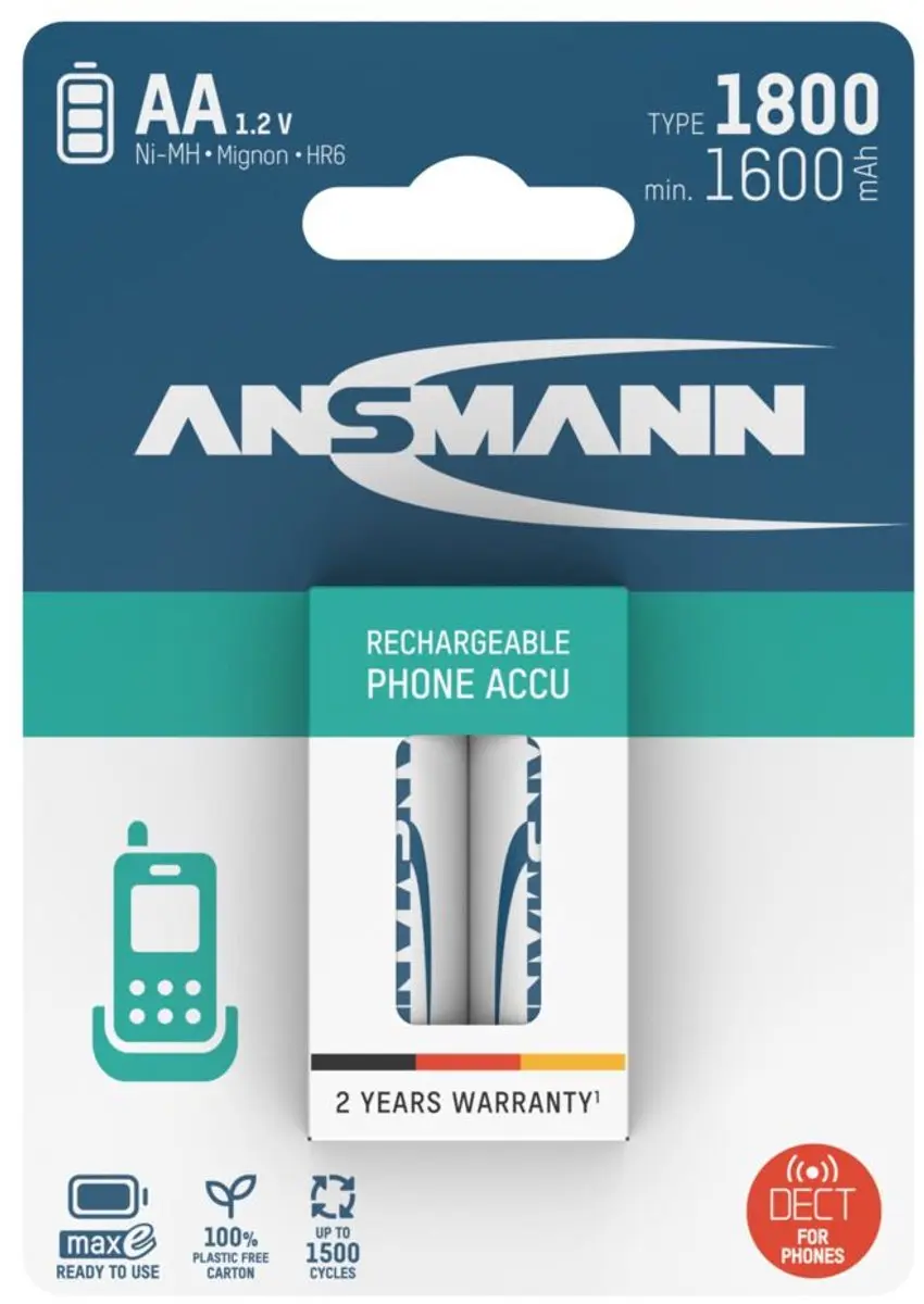 Ansmann 1312-0038 AA Oplaadbare Batterijen 1600mAh - 2 Stuks