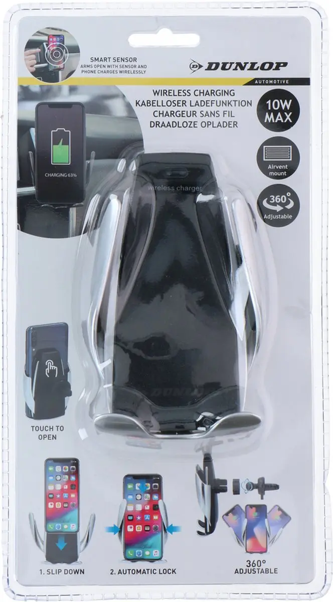 Dunlop Telefoonhouder Auto Qi 360º Kantelbaar - Zwart/Zilver - afbeelding 6 van 6