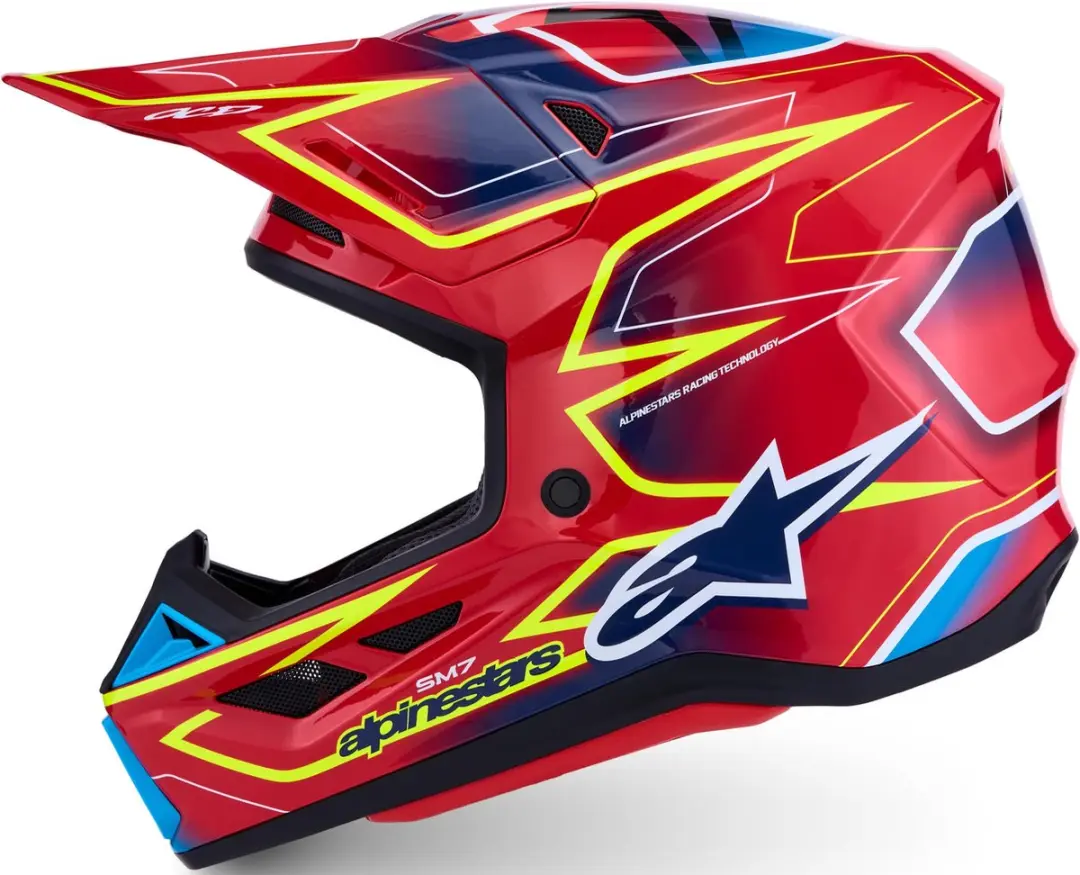 Alpinestars S-M7 Cast Motocrosshelm - Rood/Geel/Blauw